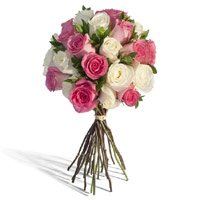 Pink White Roses Bouquet 24 Flowers for Bhai Dooj