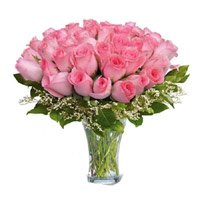 Buy Pink Roses in Vase 50 Flowers