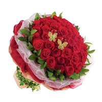 Red Roses Bouquet 50 Flowers Bhai Dooj Gift to India