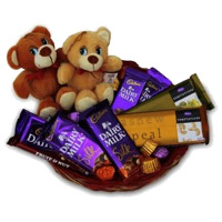 Basket of Twin Teddy Chocolate gift for Bhai Dooj