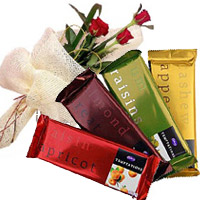 4 Cadbury Temptation Chocolates With 3 Red Roses for Bhai Dooj Gift