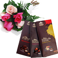Send 3 Bournville Chocolates With 6 Red Pink Roses Bhai Dooj Gift hamper to India