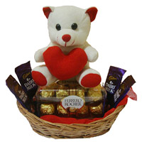 Valentine's Day Gift Pack of 4 Dairy Milk & 16 Ferrero Rocher Chocolates, 6 Inch Teddy