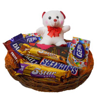 6 Inch Teddy, Basket of Imported Chocolates Valentine's Day gift
