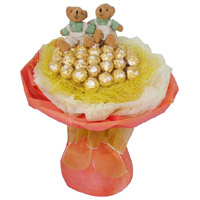 16 Pcs Ferrero Rocher Twin 6 Inch Teddy Bouquet Bhai Dooj Gift delivery in India