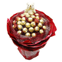 Online 24 Pcs Ferrero Rocher 6 Inch Teddy Bouquet Bhai Dooj Gift to India