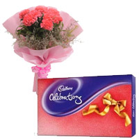 6 Pink Carnation, Cadbury Celebration Pack Bhai Dooj Gift delivery in India