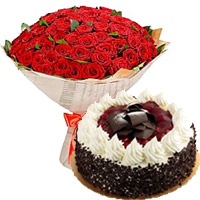 100 Red Roses 1 Kg Black Forest Cake From 5 Star Hotel Bhai Dooj gift hamper online
