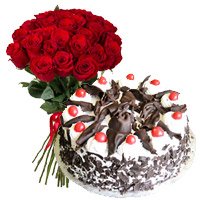 Black Forest Cake from 5 Star Bakery with 24 Red Roses for Father's Day