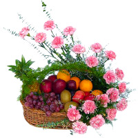 Online 20 Pink Carnations Arrangement with 2 Kg Fresh Fruits Basket Delivery in India