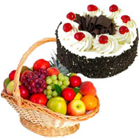 Send 2 Kg Fresh Fruits with 1 Kg Black Forest Cake Delivery in India