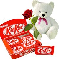 Online 24 Nestle Kitkat Bars Box 360g with 6 inch Teddy and single red rose for Bhai Dooj Gift