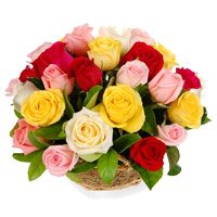 Mixed Roses Basket 24 Flowers
