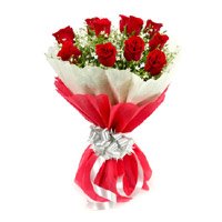 Red Rose Bouquet in Crepe 12 Flowers for Bhai Dooj