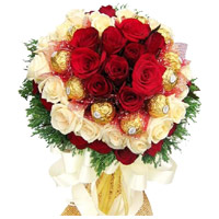 36 Red White Roses 16 Pcs Ferrero Rocher Bouquet for Bhai Dooj Gift