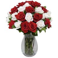 Buy Red White Roses Vase 24 Flowers