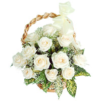 Flowers Delivery in India : 12 White Roses Basket