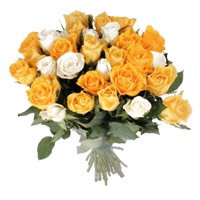 Online Orange White Roses Bouquet 35 Flowers for Bhai Dooj