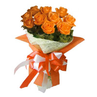 Orange Roses Bouquet 10 Flowers for Bhai Dooj