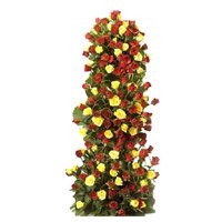 Yellow Red Roses Tall Arrangement 100 Flowers to India