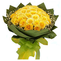 Online Yellow Roses Bouquet 40 Flowers Bhai Dooj Gift to India