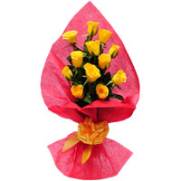 Send Yellow Roses Bouquet in Crepe 12 Flowers for Bhai Dooj