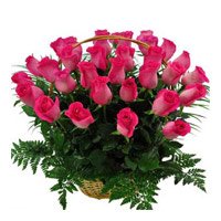 Buy Online Pink Roses Basket 36 Flowers