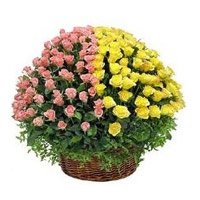Buy 100 Pink and Yellow Roses Basket to India