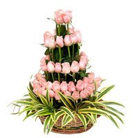 Buy Pink Flower Basket 50 Flowers