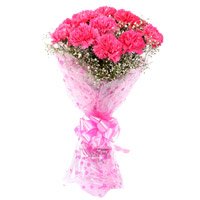 Pink Carnation Bouquet Flowers with Rakhi to India
