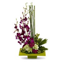 Best Rakhi with 5 Orchids 10 Carnation Flower Arrangement Delivery in India