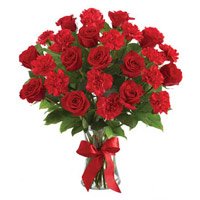 Rakhi with Red Rose Carnation Vase 24 Flowers  delivery in India on Rakhi