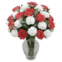 Send Rakhi with Flowers Red Rose White Carnation Gifts Online to India