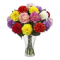 Rakhi gifts Mixed Carnation Vase 24 Flowers and Rakhi to India