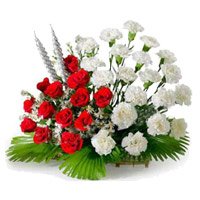 Online Red and White Carnation Flowers Basket to India