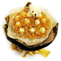 Bouquet of 6 Inch Teddy & 16 Pcs Ferrero Rocher for Valentine's Day gift