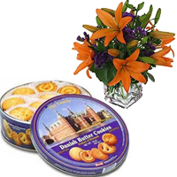 Flowers Stems and Danish Pearl Butter Cookies Delivery in India
