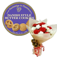 Red & White Roses Bouquet & Danish Butter Chocolates Cookies to India
