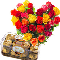 Order 30 Mix Roses Heart 16 Pcs Ferrero Rocher to India