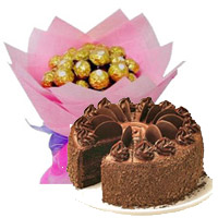 Send Rakhi with Chocolate Cake 5 Star Bakery with 16 Pcs Ferrero Rocher Bouquet gifts hamper India