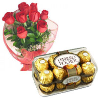 Order Rakhi Gift hamper of Red Roses and Ferrero Rocher Online