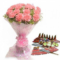 Send Diwali Gifts Carnation Bouquet with Assorted Crackers to India