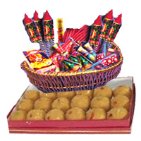 Besan Laddoos with Assorted Crackers Diwali Gifts in India