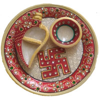 Home decor Pooj Thali in Marble gift to India