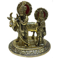 Radha Krishan with Cow in Brass