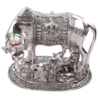 Laddu Gopal with Cow in White Aluminum