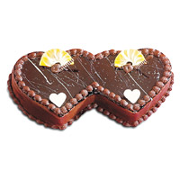 2 Kg Double Heart Shape Chocolate Cake For Wedding