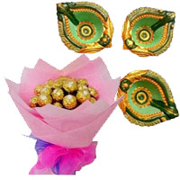 Diwali Handcrafted Diya with Ferrero Rocher chocolate to India