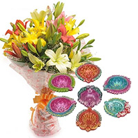Flower Delivery with Handcrafted Diya in India
