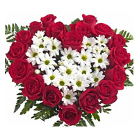 Valentine's Day Flowers 50 White Gerbera & Red Roses Heart Arrangement